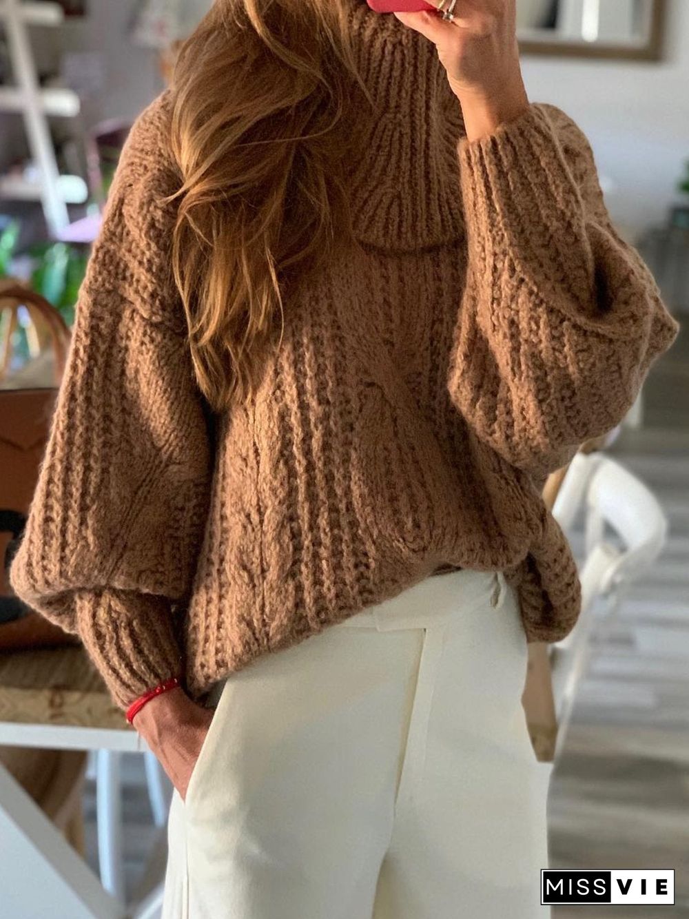 Deep Khaki Long Sleeve Turtleneck Shirts & Tops