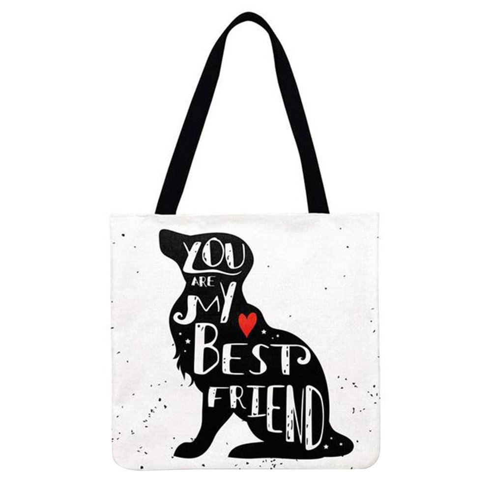 Linen Tote Bag-Puppy Love Letters