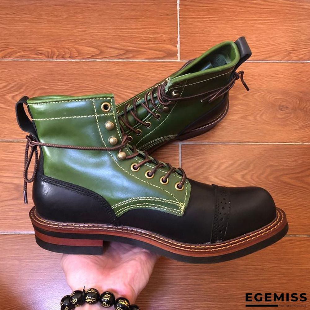 Genuine Genuine Leather Lace-Up Vintage High Quality Tooling White Ankle Boots Motorcycle Boots | EGEMISS