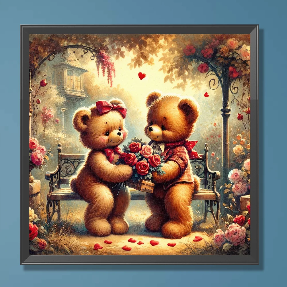 Diamond Painting - Full Round Drill - Rose Heart Bear(Canvas|30*30cm)