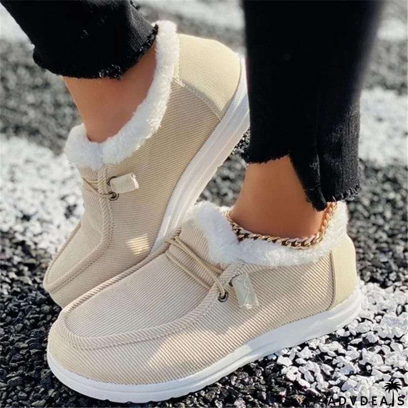 Cozy Warm Fur Lining Corduroy Non-Slip Flat Loafers