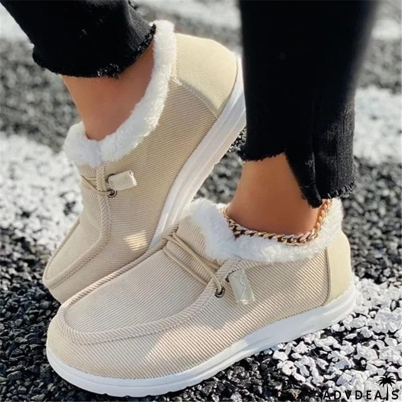 Cozy Warm Fur Lining Corduroy Non-Slip Flat Loafers