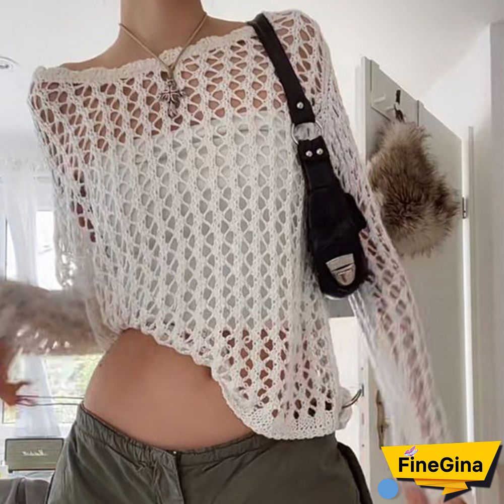 Pure Color Hollow Out Casual Crochet Top