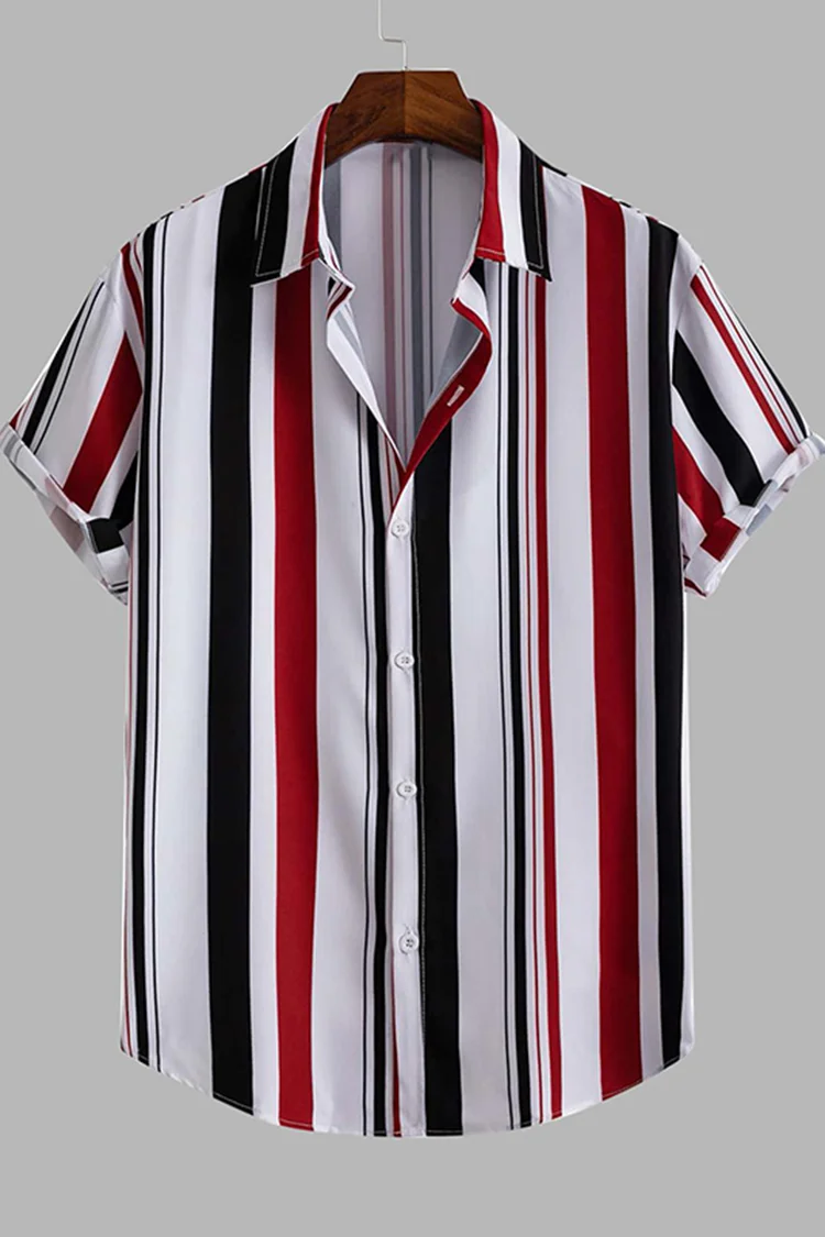 Vertical Mixed Stripes Button Up Shirt