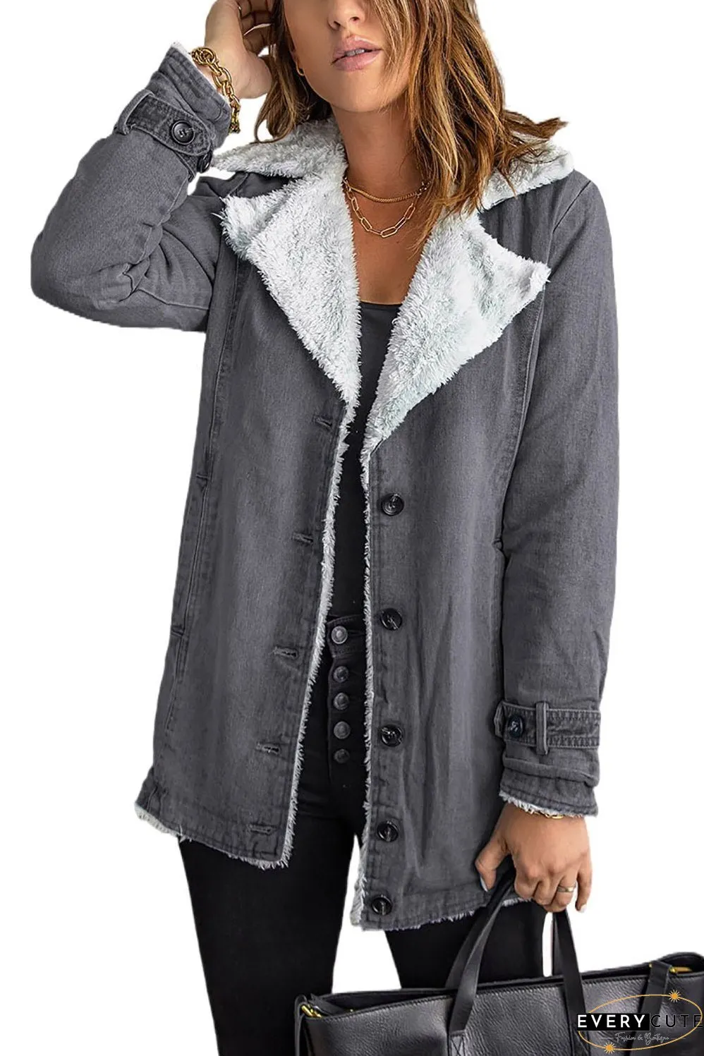 Winter Denim Jacket with Sherpa Trim