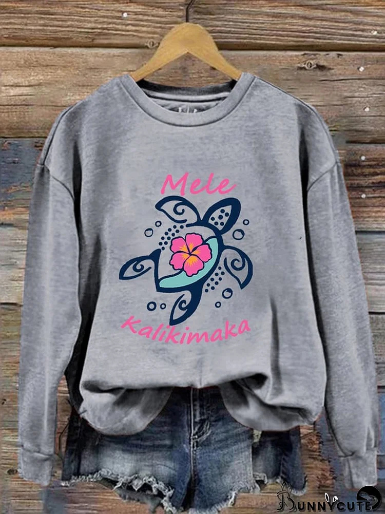 Women's Hawaiian Christmas Turtle Hibiscus "Mele Kalikimaka" Print Casual Sweatshirt