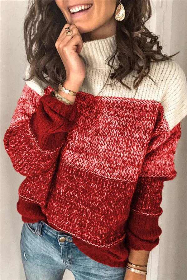 Fashion Patchwork Turtleneck Sweater