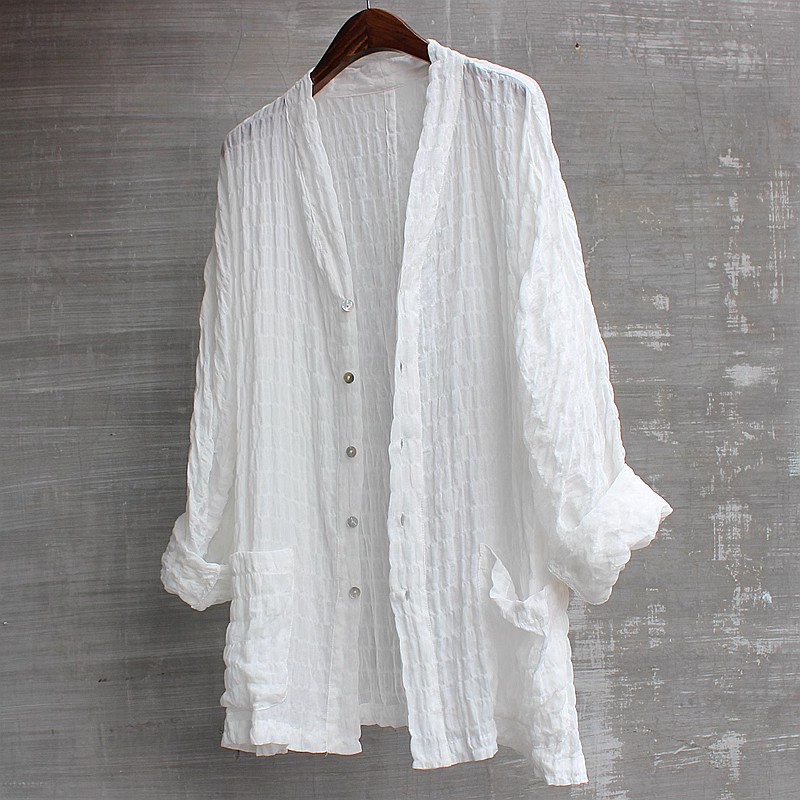 Men's Lightweight Pleated Linen White Shirt