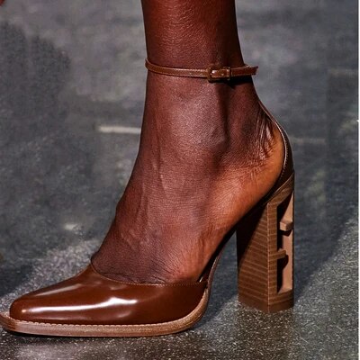 VCshoes Leather Hollow Sandals Catwalk Special-shaped Heel Hollow Women's Shoes