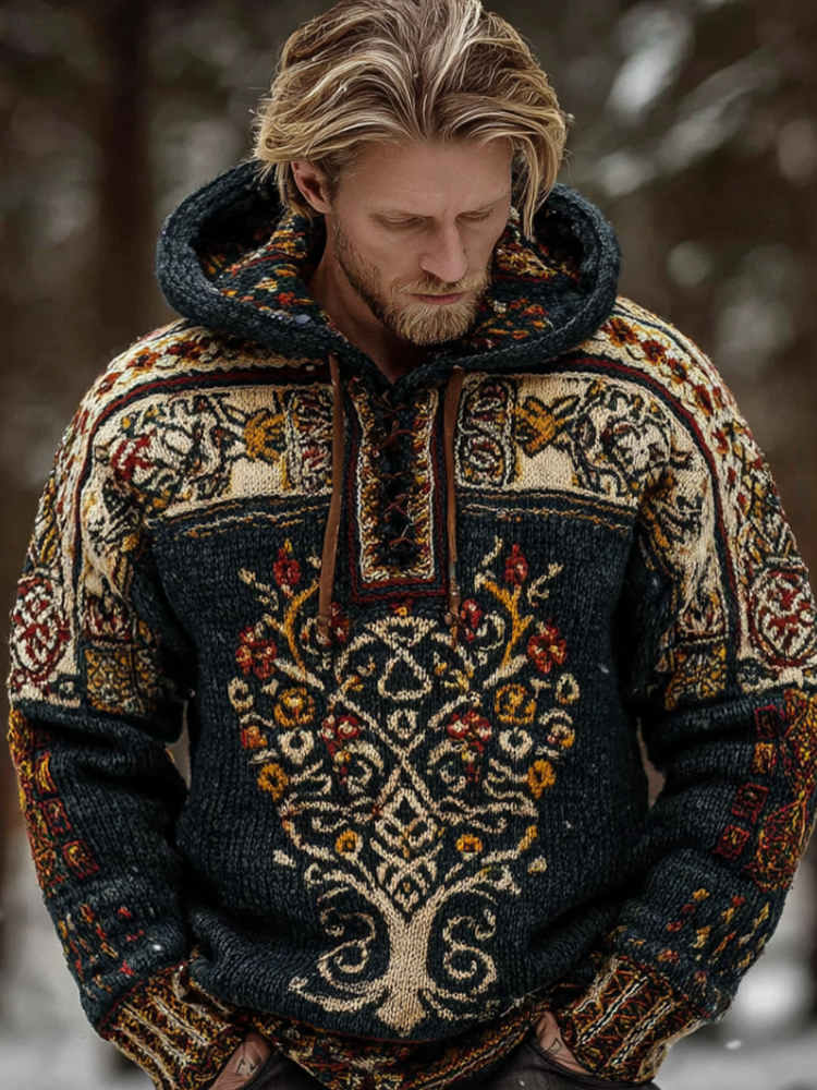 Viking Retro Men's Hooded Thick Sweater