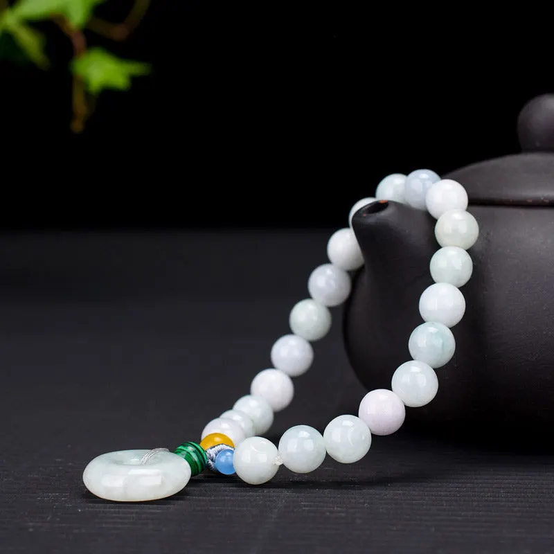 Round Jade Lotus Blessing Fortune Charm Bracelet