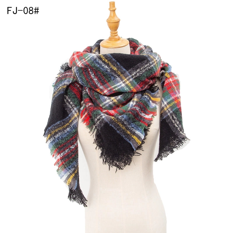 Hot Factory Direct Supply Autumn And Winter New Thickened Warm Circle Yarn Bristle Plaid Square Scarf For Women