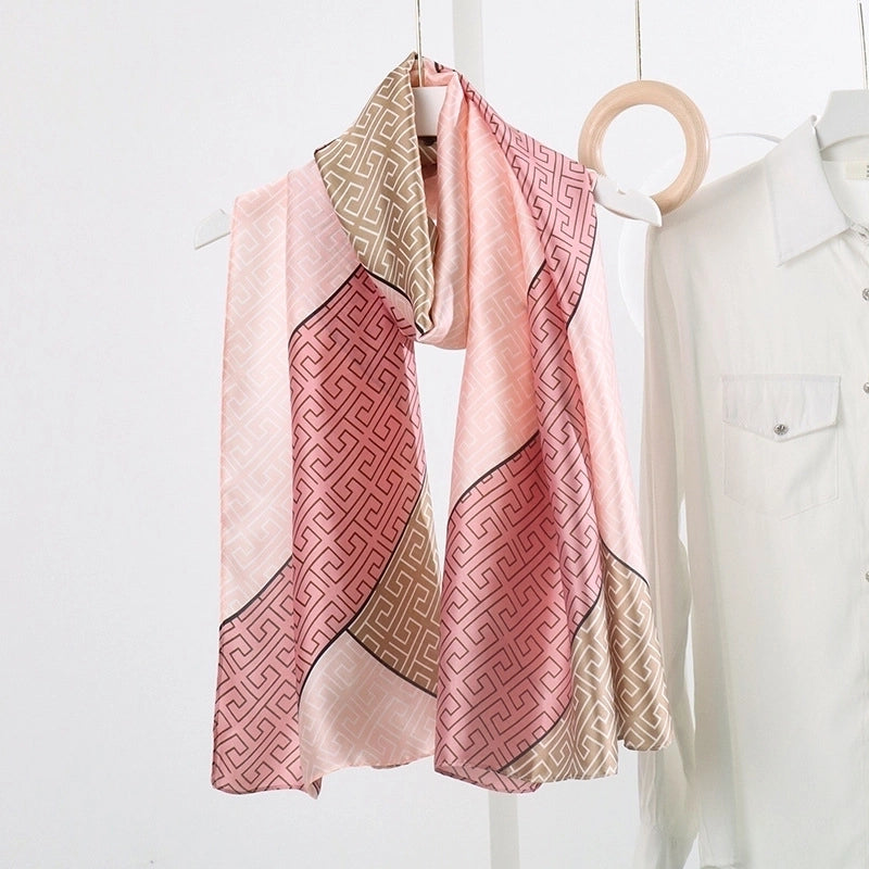 Women’s Fashion Letter Plaid Satin Printing Silk Scarves