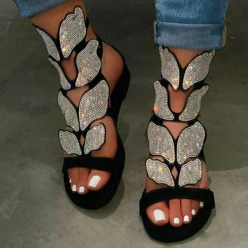 Summer Gladiator Women Sandals Platform Flat Peep Toe Crystal Wings 2020 Fashion Rome Party Female Ladies Shoes Zapatos De Mujer