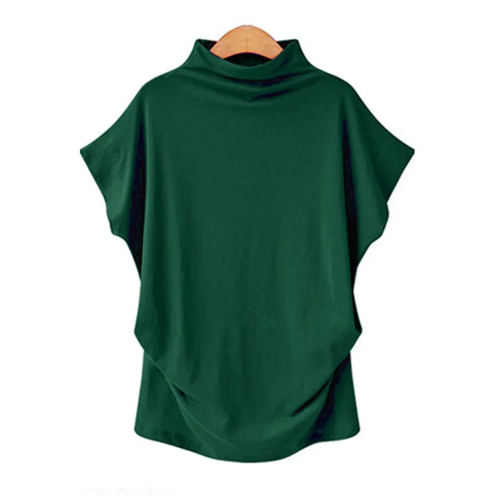 Brownm Commute Large Size Women's Half Turtleneck Batwing Sleeve Solid Color Polyester Top