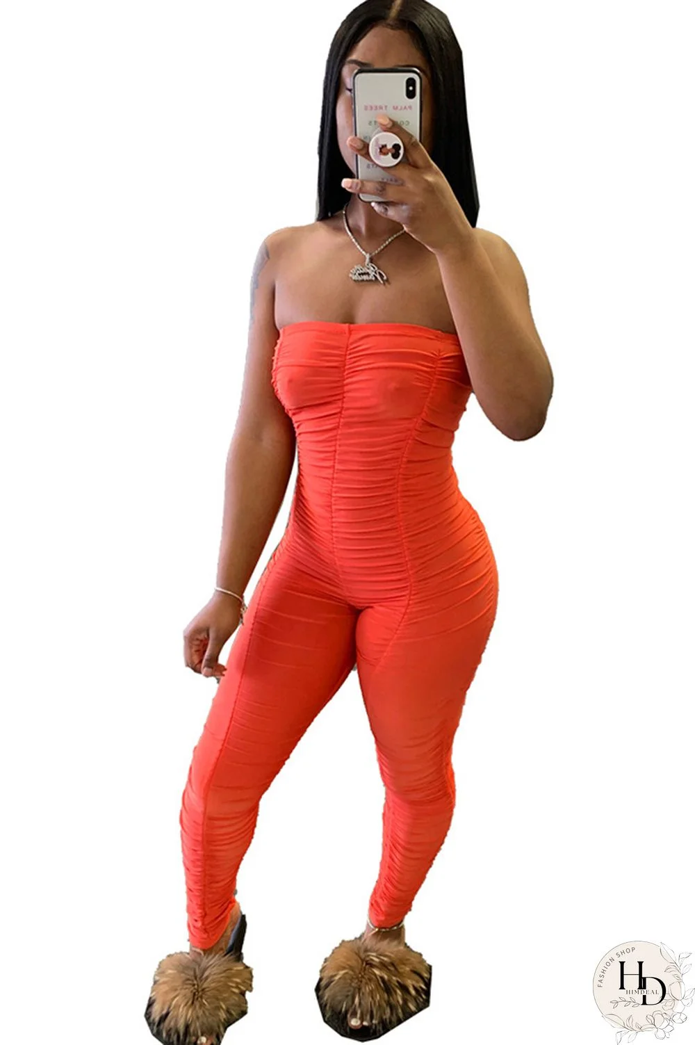tangerine Fashion Sexy Solid Draped Milk. Sleeveless Wrapped Jumpsuits