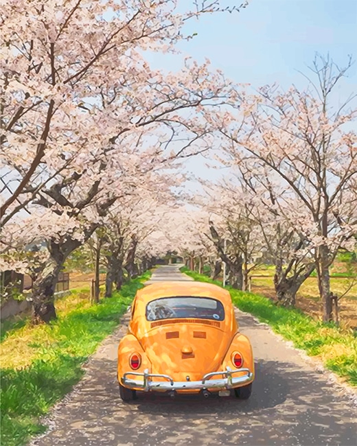 

Yellow VW And Cherry Blossom – Paint By Numbers - 40*50CM, 501 Original