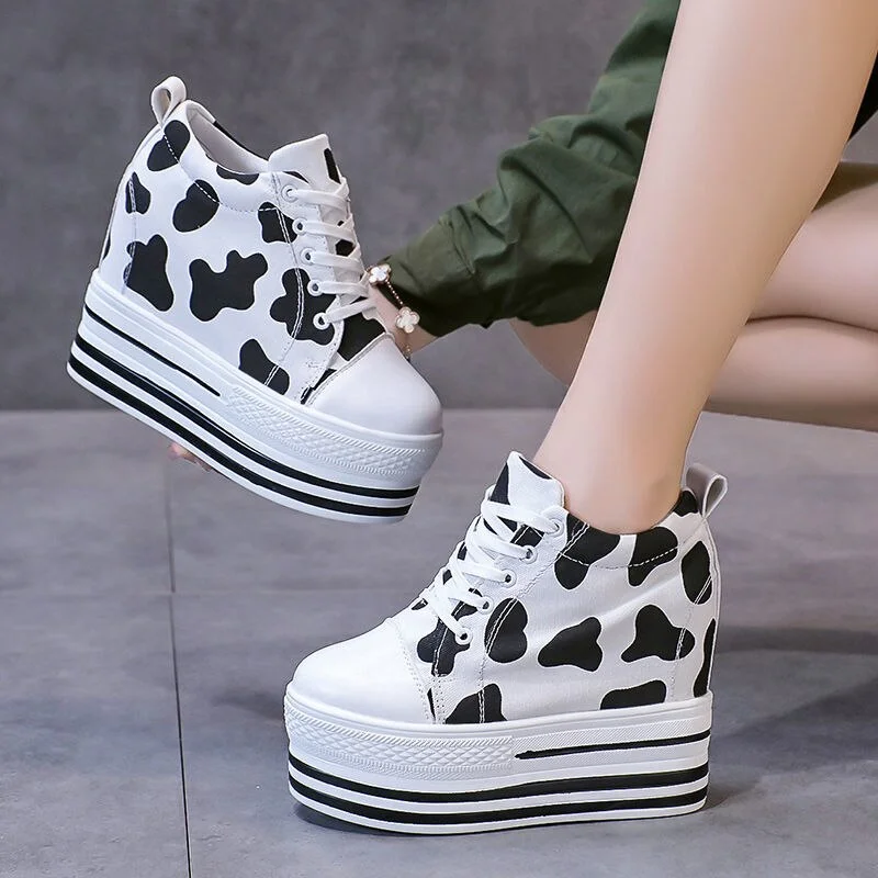 Fujin 12cm Super High heel Female Platform Wedge Shoes Chunky Women Casual Sneakers Female Spring Summer Loafer for female Shoes