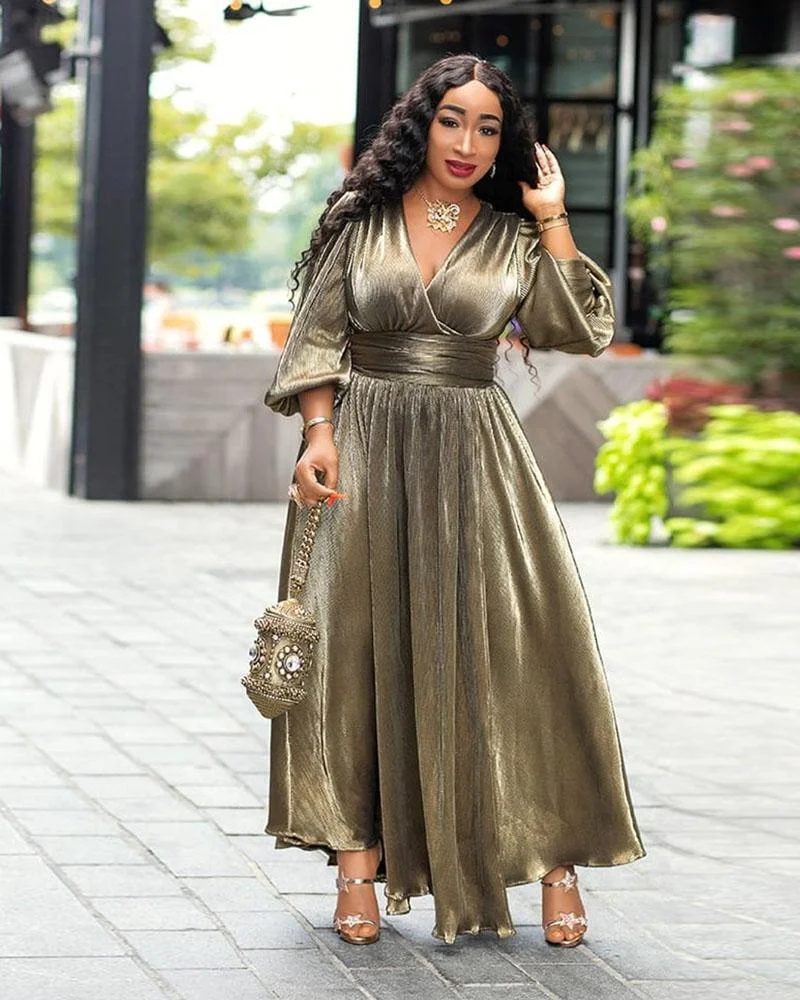 Tilly Gold- Lantern Sleeve Dress