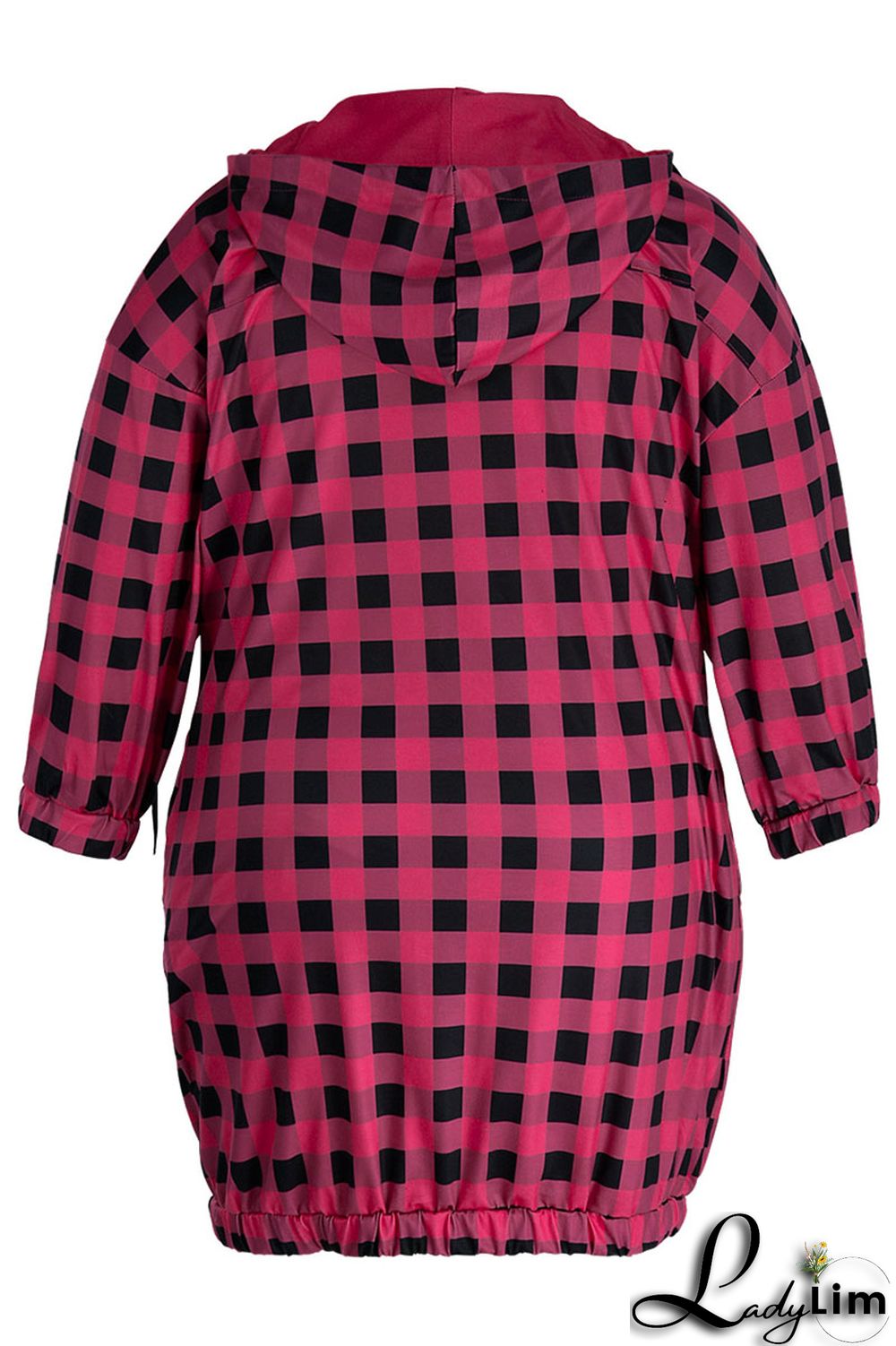 Black Casual Plaid Print Zipper Collar Straight Plus Size Dresses