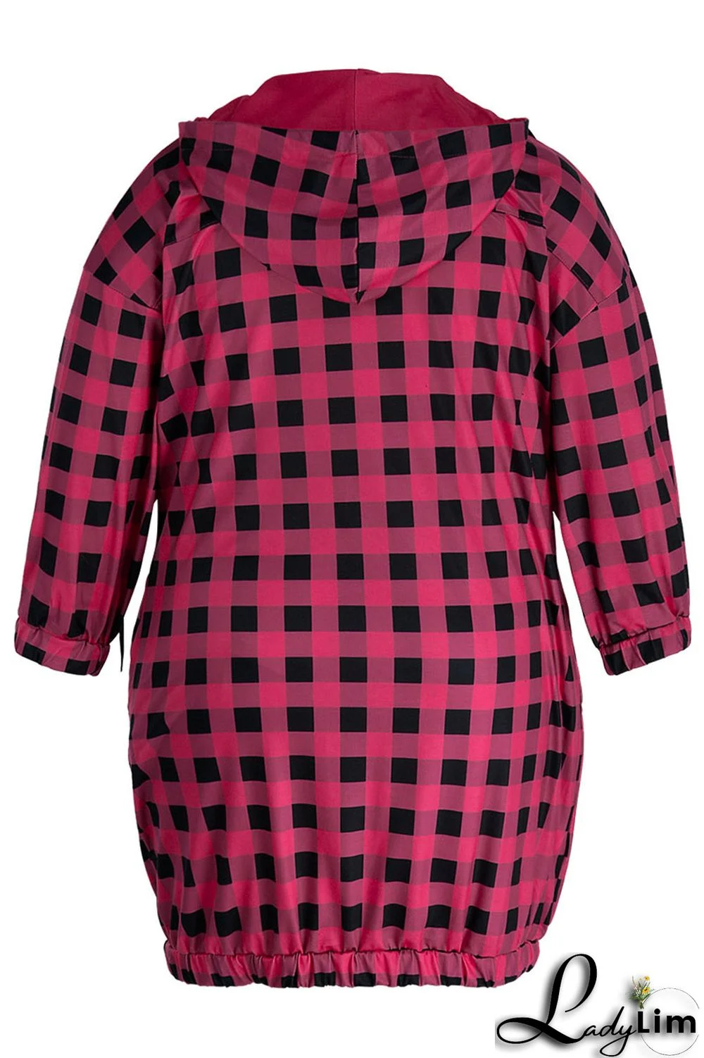 Black Casual Plaid Print Zipper Collar Straight Plus Size Dresses