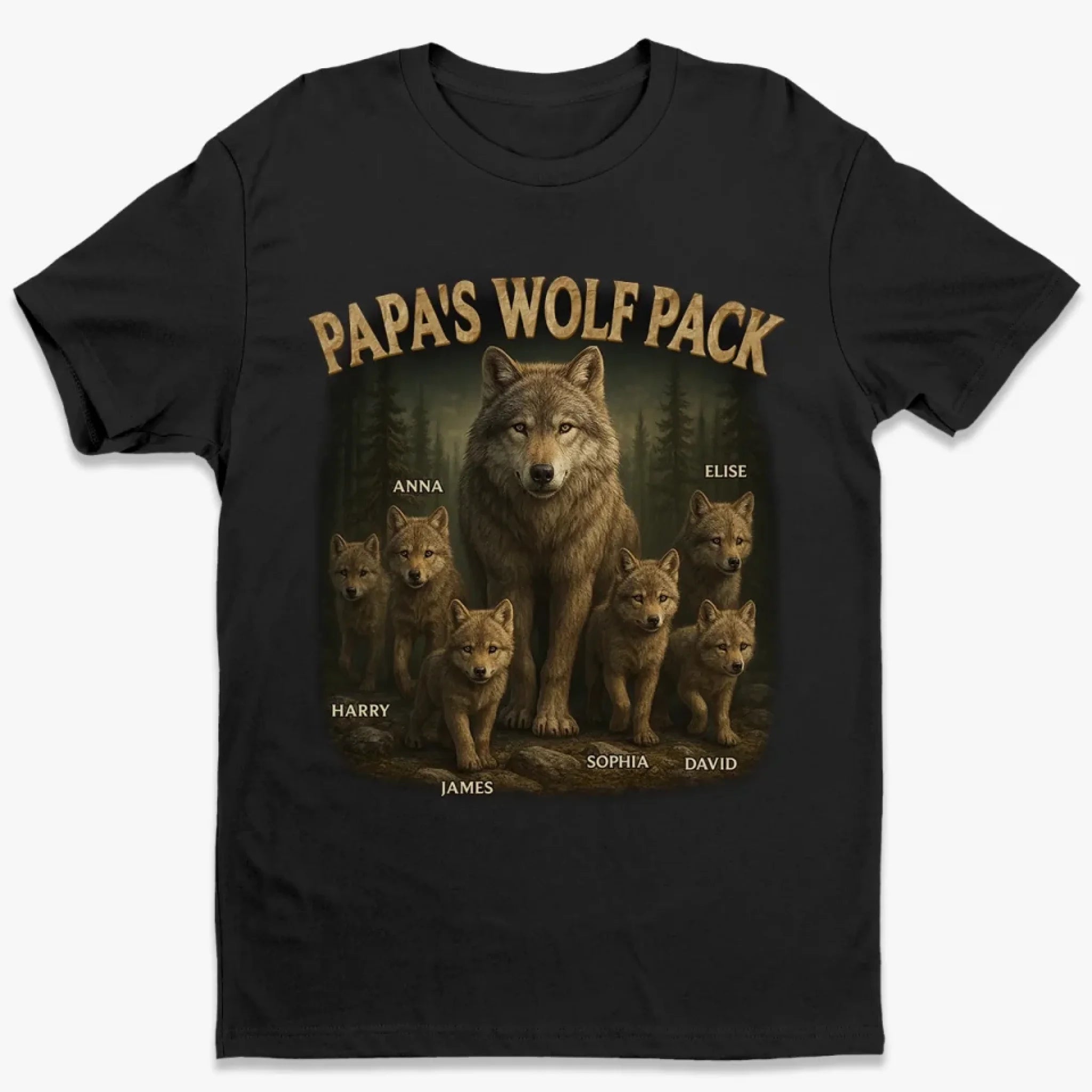 Loveyoufancy Papa’s Wolf Pack - Family Personalized Custom Unisex T-shirt, Premium T-shirt, Hoodie - Father's Day, Gift For Dad, Grandpa