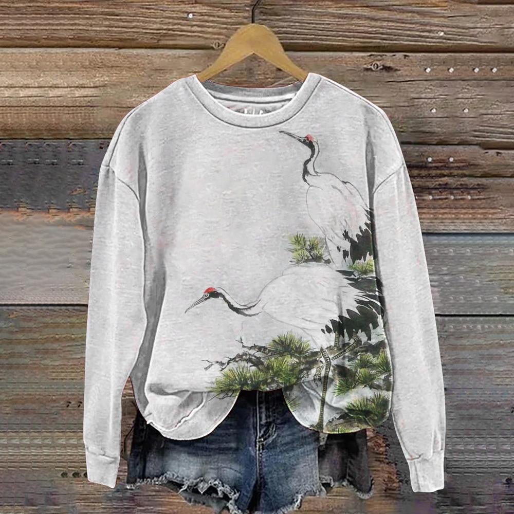 Japanese Crane Art Pattern Women's Casual Sweatshirt artswardrobe