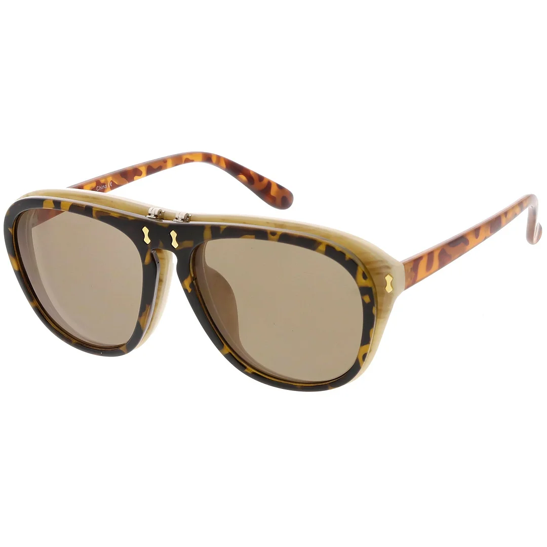 Men's Two Toned Flip-Up Aviator glasses Neutral Colored Lens 55mm