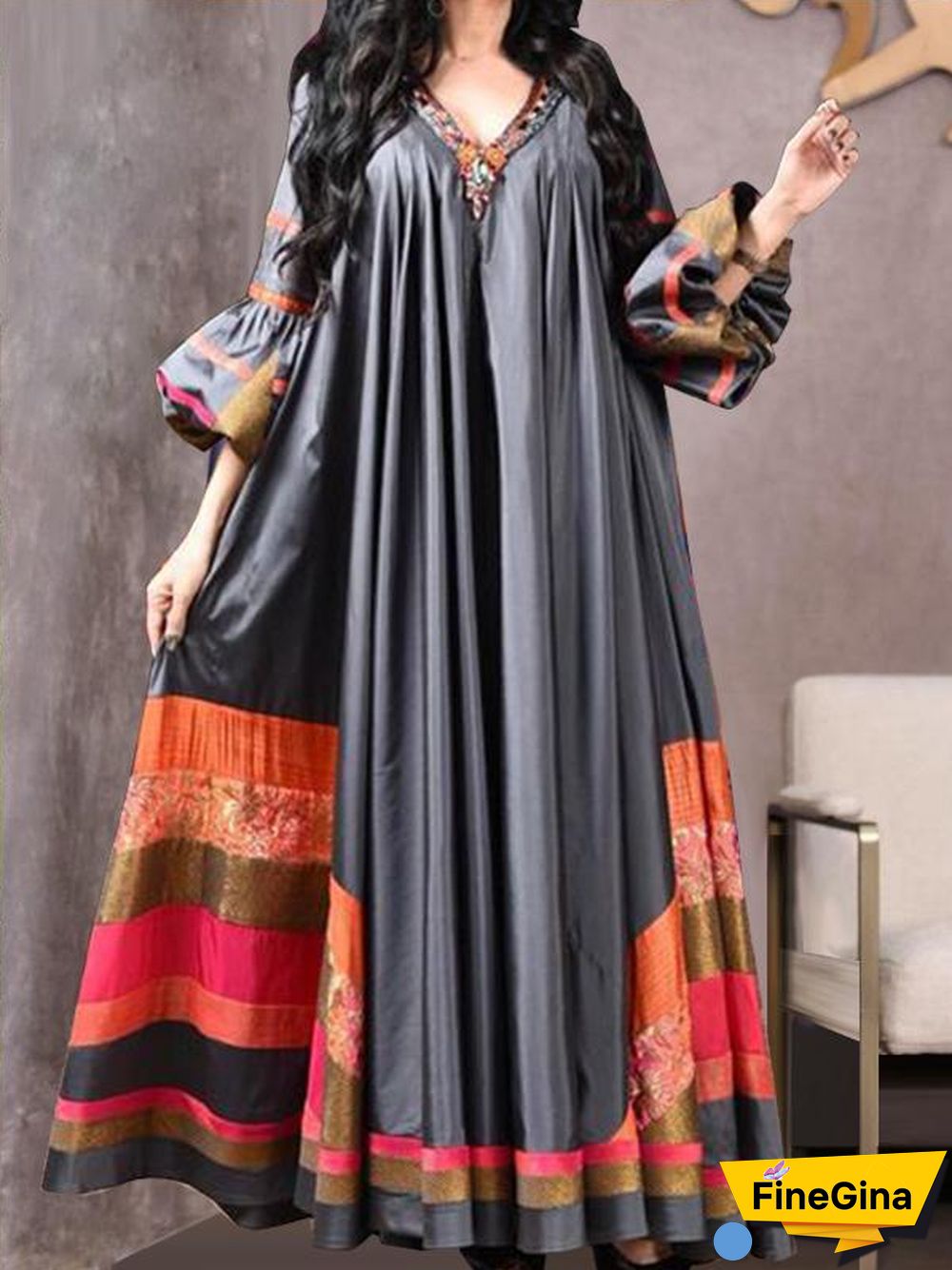Black Joint Pattern Long Sleeve Dress