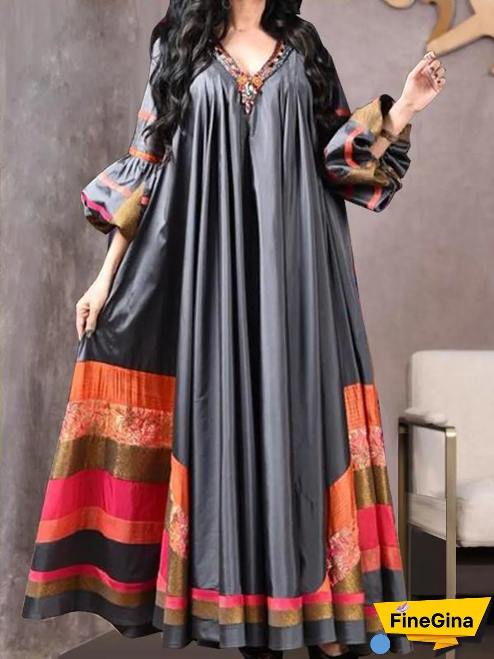 Black Joint Pattern Long Sleeve Dress