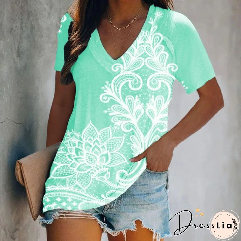 Ship in 24 hoursMandala Flower And Vine Printed Women Green Blouse