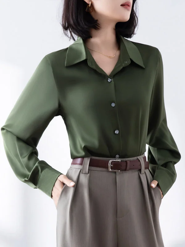 Athvotar Athvotar Shirt Woman Spring New Career OL Hanging Commuting Olive Green Shirt Workplace Interview Long-Sleeved Top
