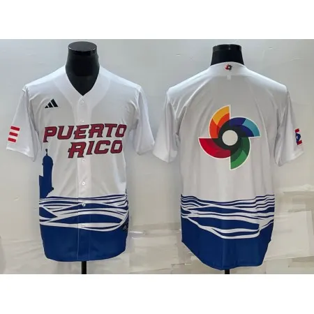 Men's Puerto Rico Baseball 2023 White World Baseball Big Logo Classic Stitched Jersey EERM