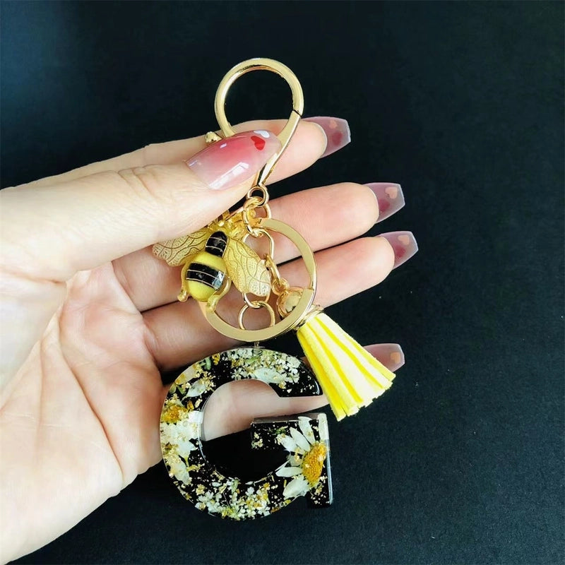 Minimalist Classic Style Letter Bee Resin Unisex Bag Pendant Keychain