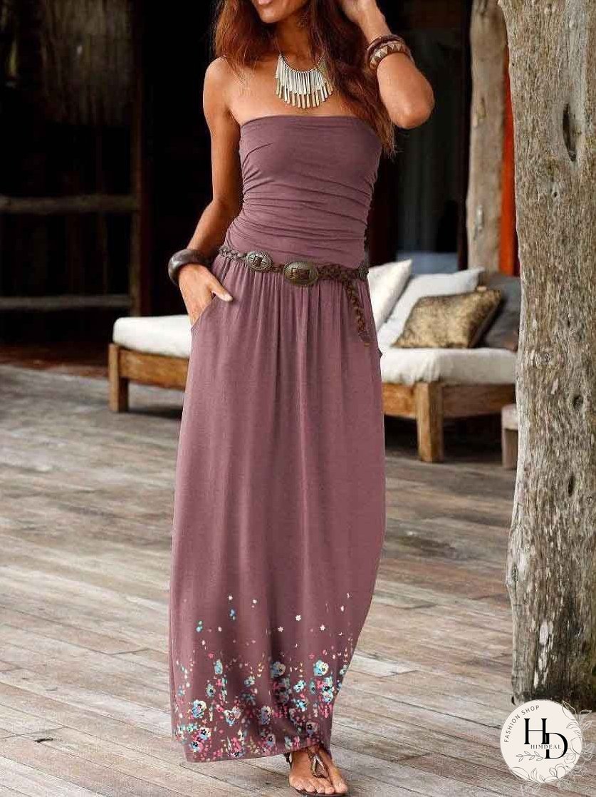 Dresses Printed Bandeau Pocket Casual Dress for Women