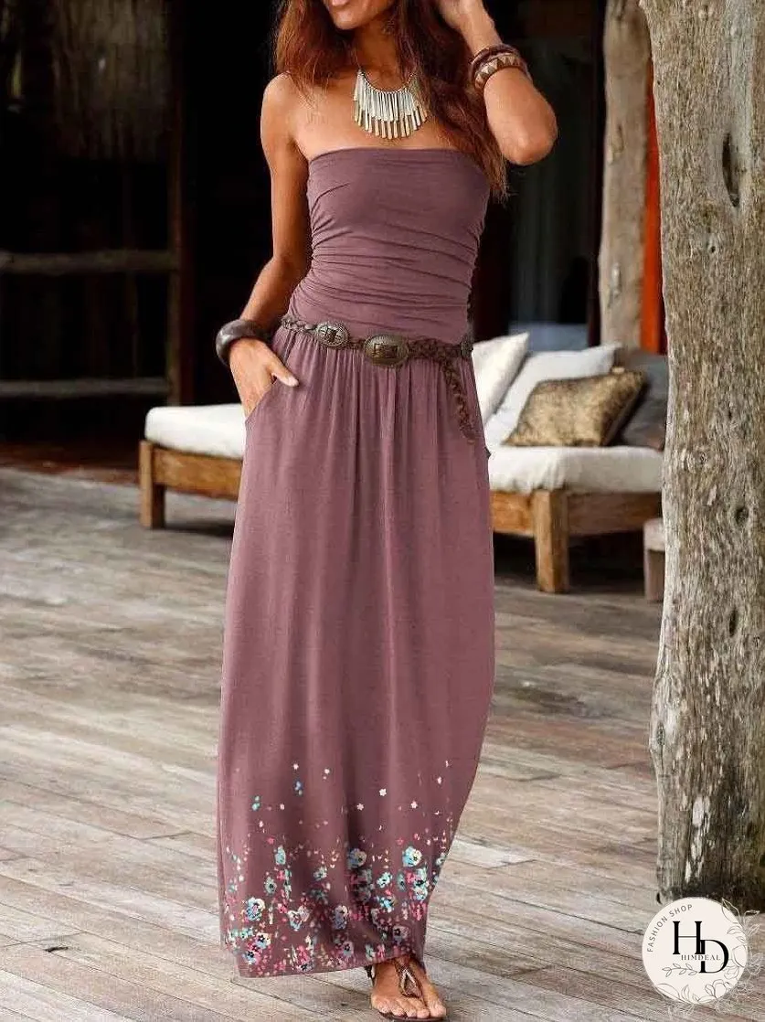 Dresses Printed Bandeau Pocket Casual Dress for Women