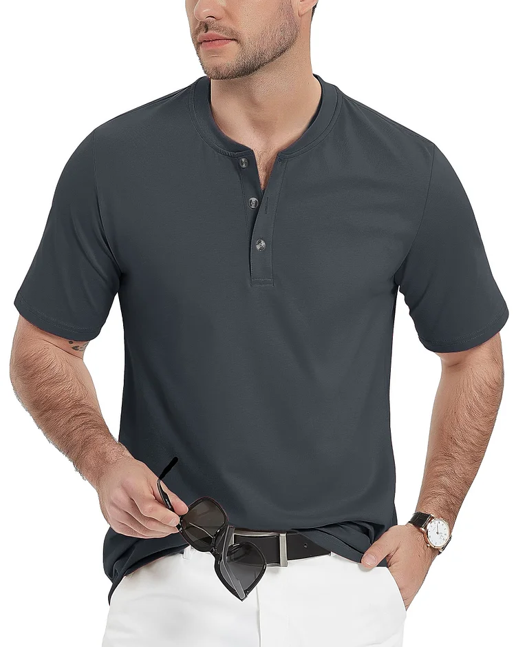Men's Casual Button-Down Short Sleeve Henley Shirt