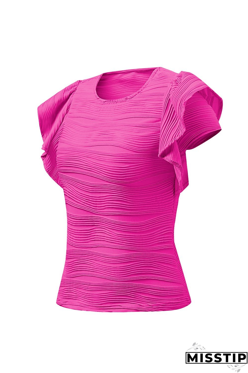 Textured Round Neck Cap Sleeve Top