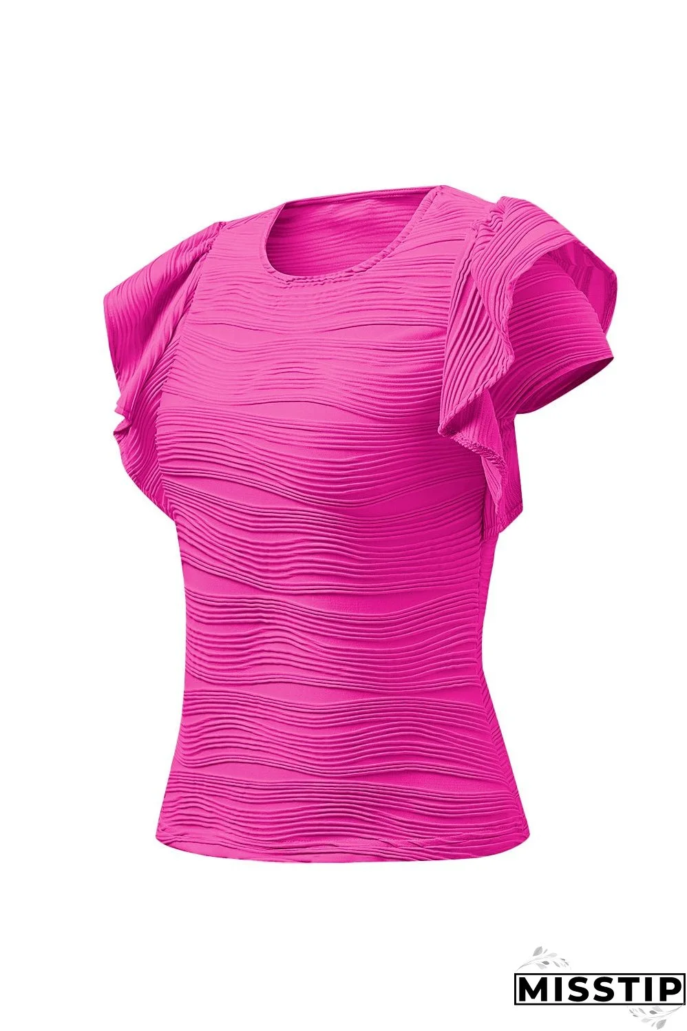 Textured Round Neck Cap Sleeve Top