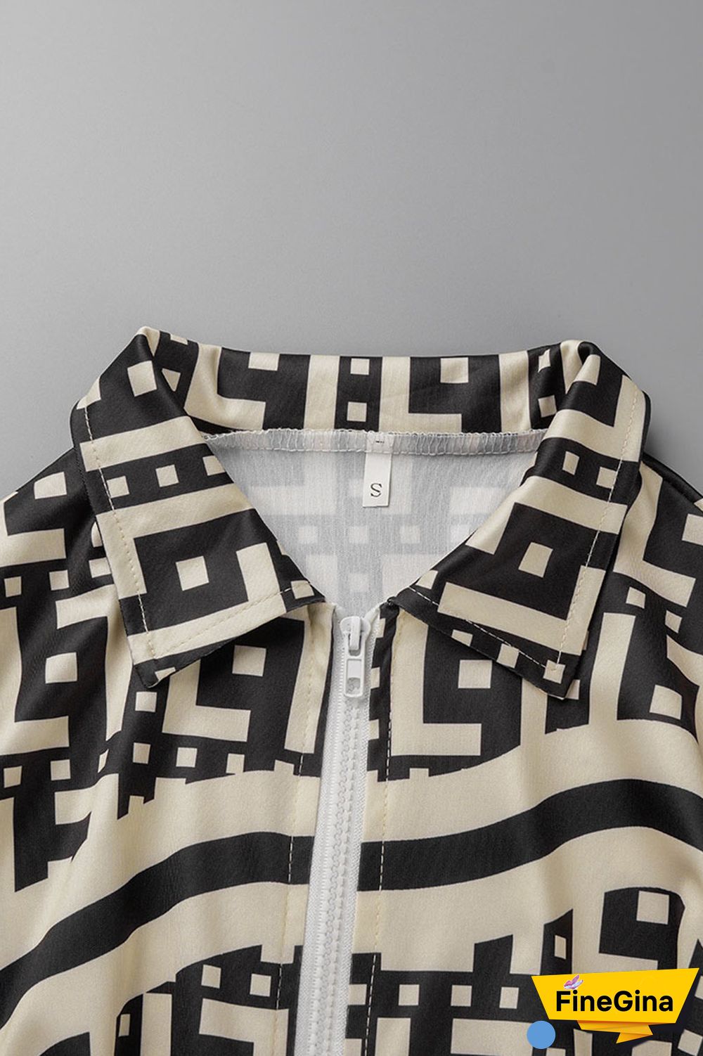 Coffee Casual Street Print Patchwork Zipper Long Sleeve Two Pieces