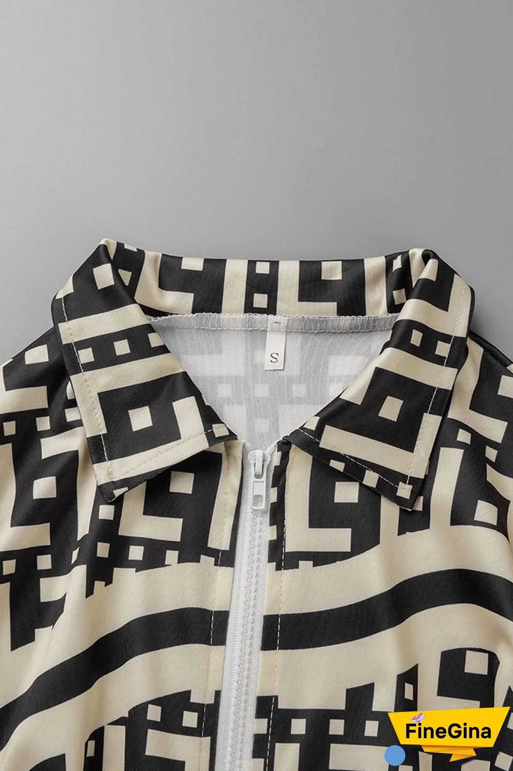 Coffee Casual Street Print Patchwork Zipper Long Sleeve Two Pieces