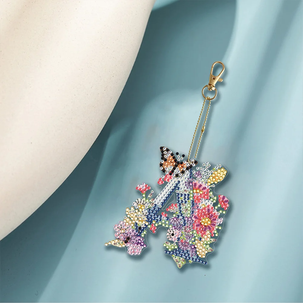 DIY A Diamond Art Key Rings Lettter Keychain Supplies Gift for Kids(Double Sided)