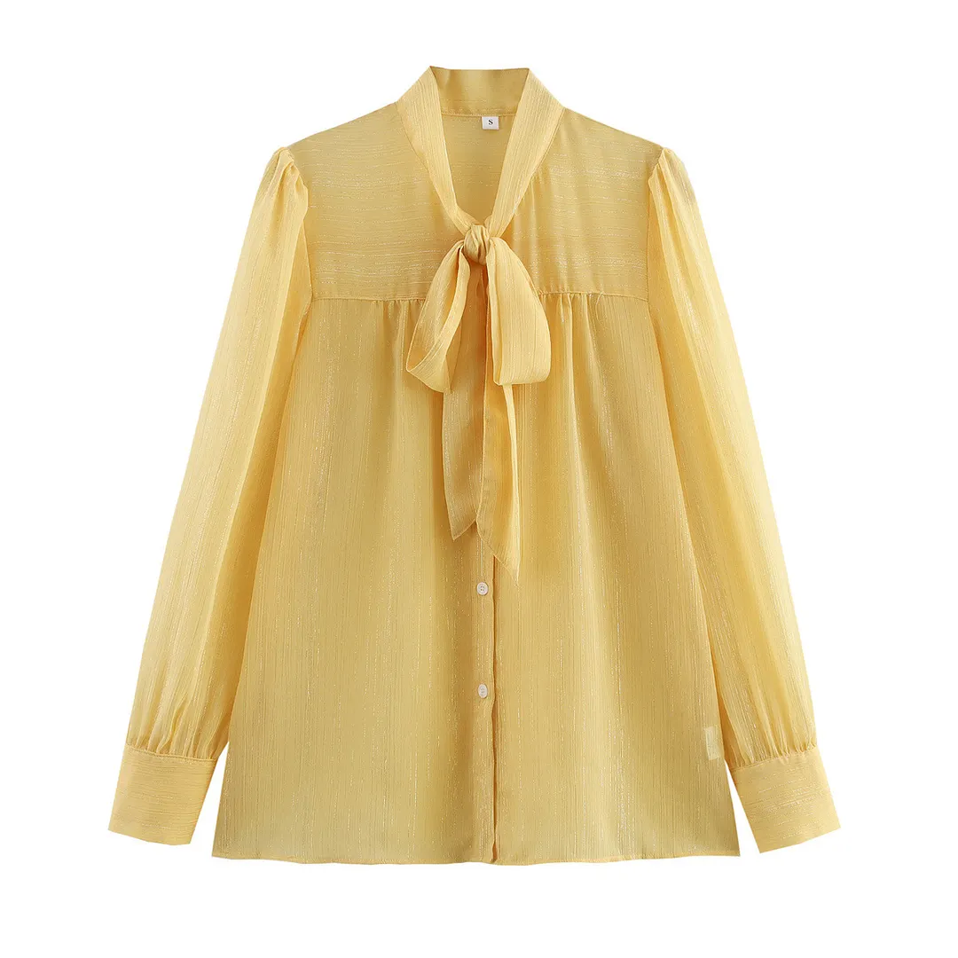 Nigikala Nigikala Spring Fashion Leisure V Tie With Thin And Flowing Shirt Top Female A15017