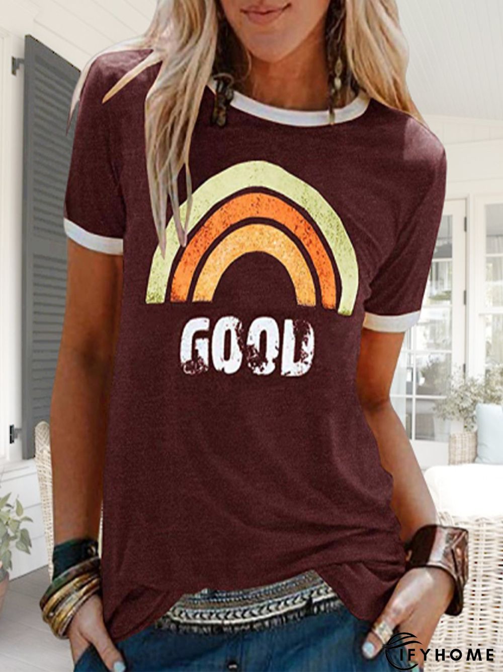 Women Crew Neck Short Sleeve Casual Graphic T-shirt | IFYHOME