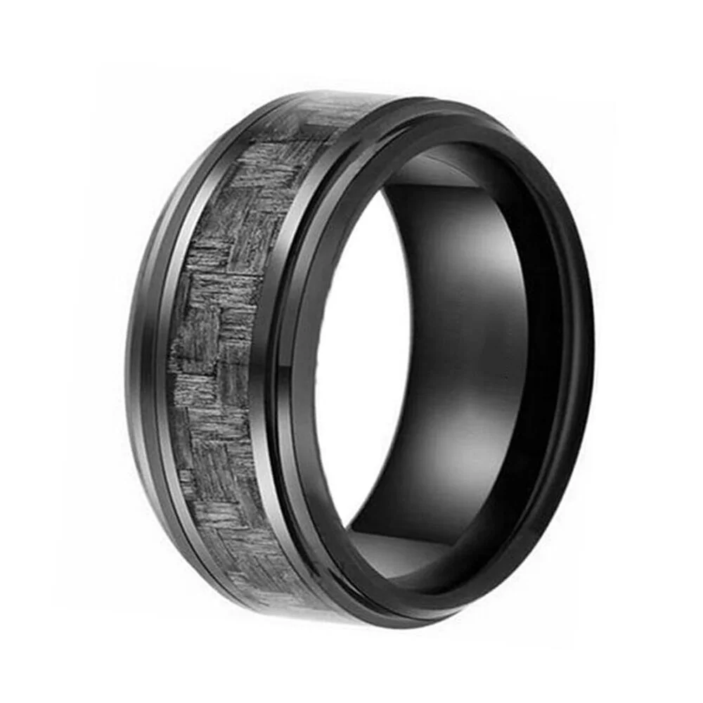 8MM Mens Tungsten Inlaid Gray Carbon Fiber Wedding Bands