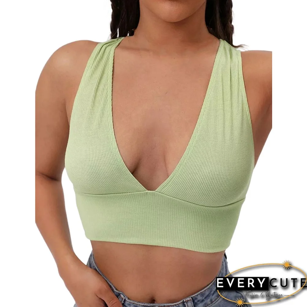 Grass green V Neck Crop Vest Top