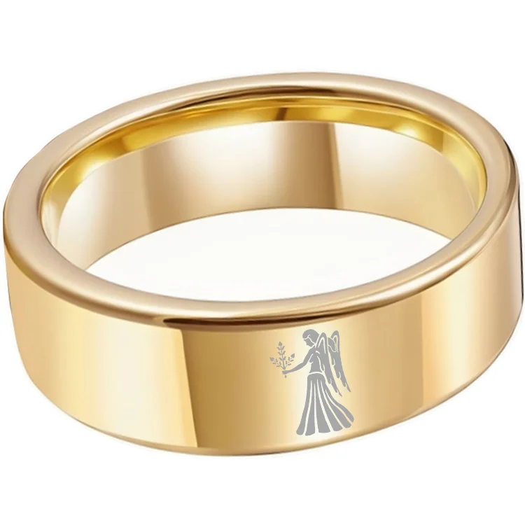 Gold Tungsten Carbide Rings Flat Virgo Wedding Bands Flat Top Comfort Fit 4MM 6MM 8MM