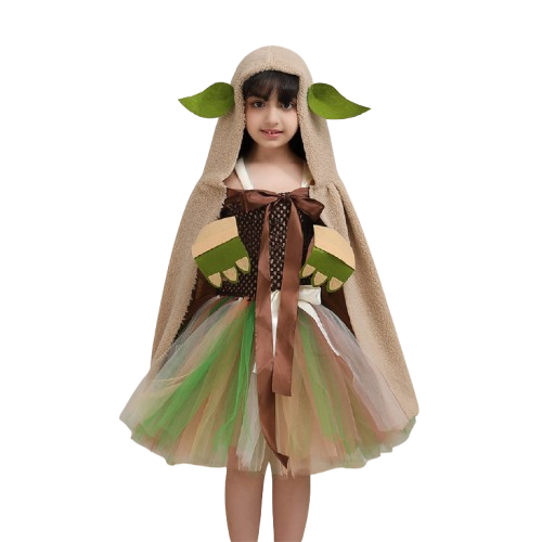 Kids Children Baby Yoda Green Brown Tutu Dress Cloak Outfits Cosplay Costume Halloween Carnival Suit