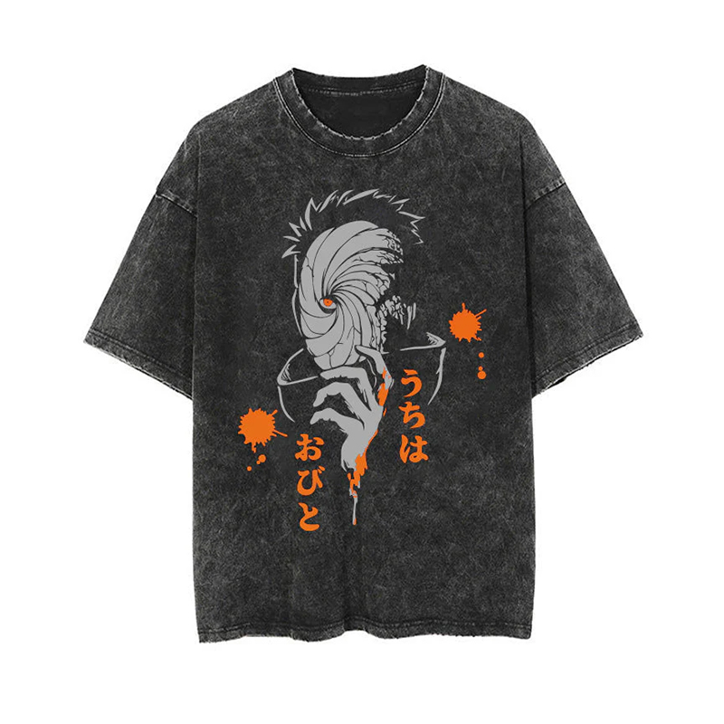 Vintage Batik Washed Anime Print T-Shirt