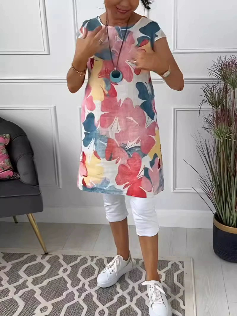 Women'S Simple Floral Resort Cotton Dress